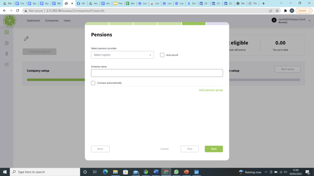 Shows Pension provider options