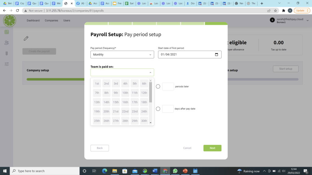 Shows payrol period drop down box