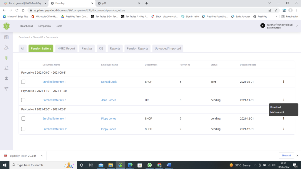 Shows How to download a pension letter