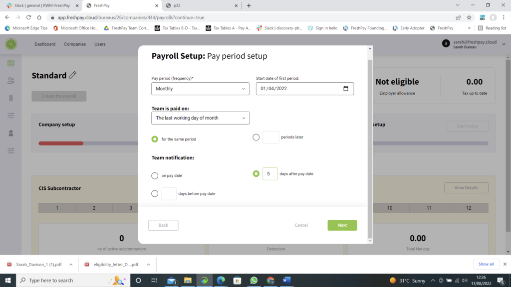 Shows payroll setup