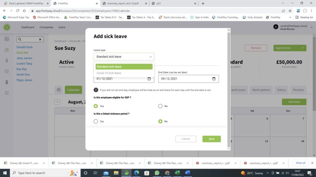 Add Sick Leave Dialog