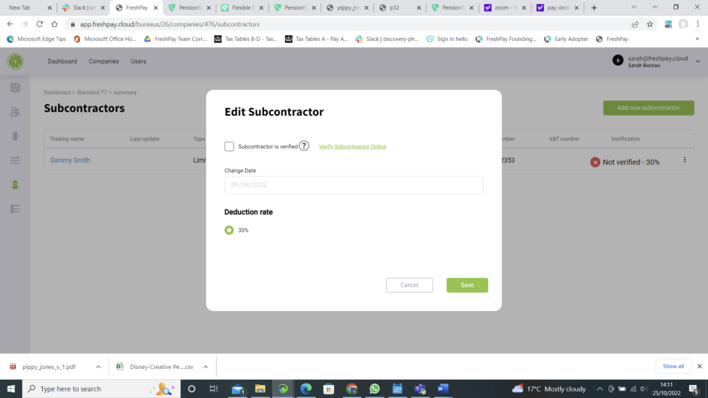 edit subcontractor details