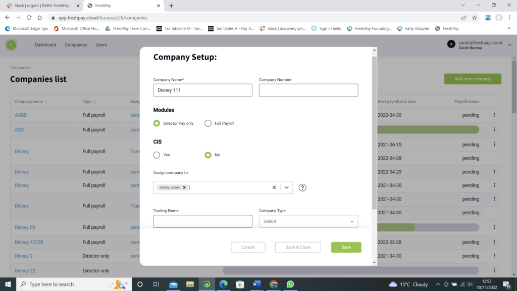 Displays New Company Setup Dialog