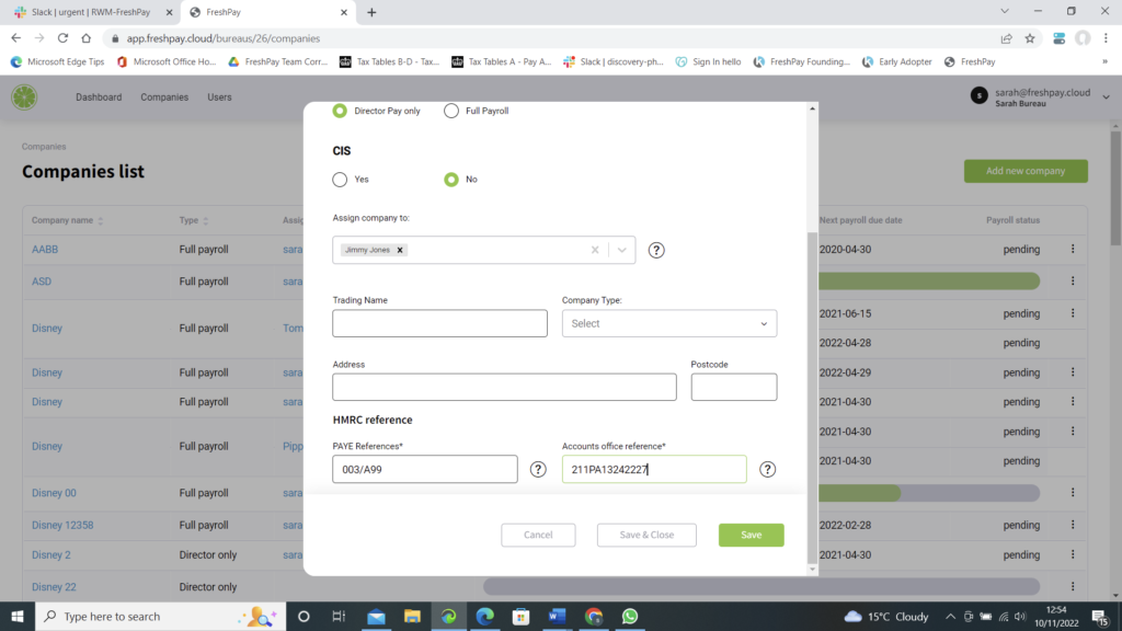 shows how to add the HMRC ID's
