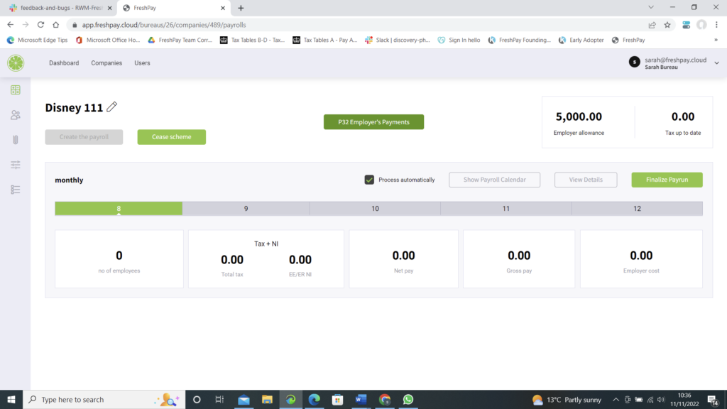 Shows how to manually run the first payrun