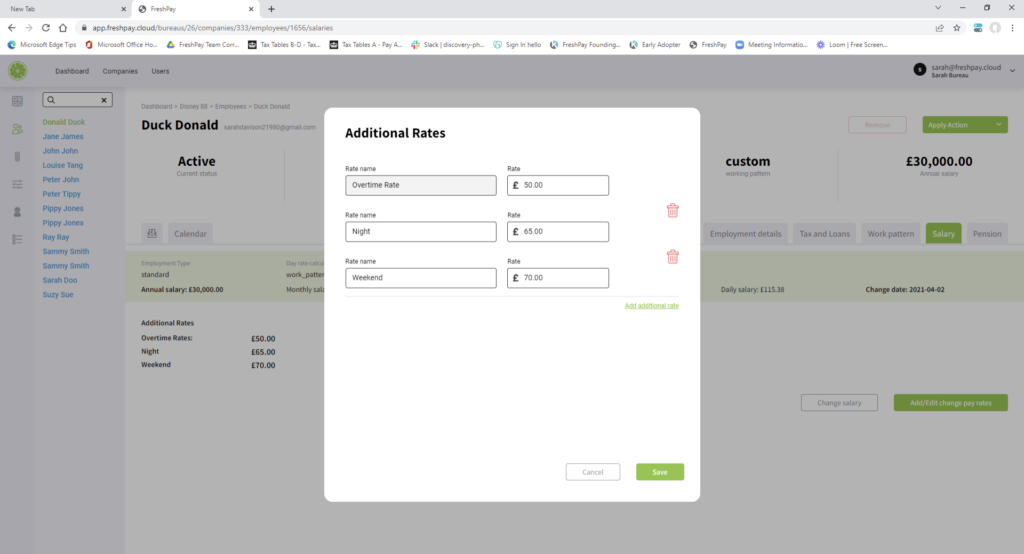 Displays additional rate dialog