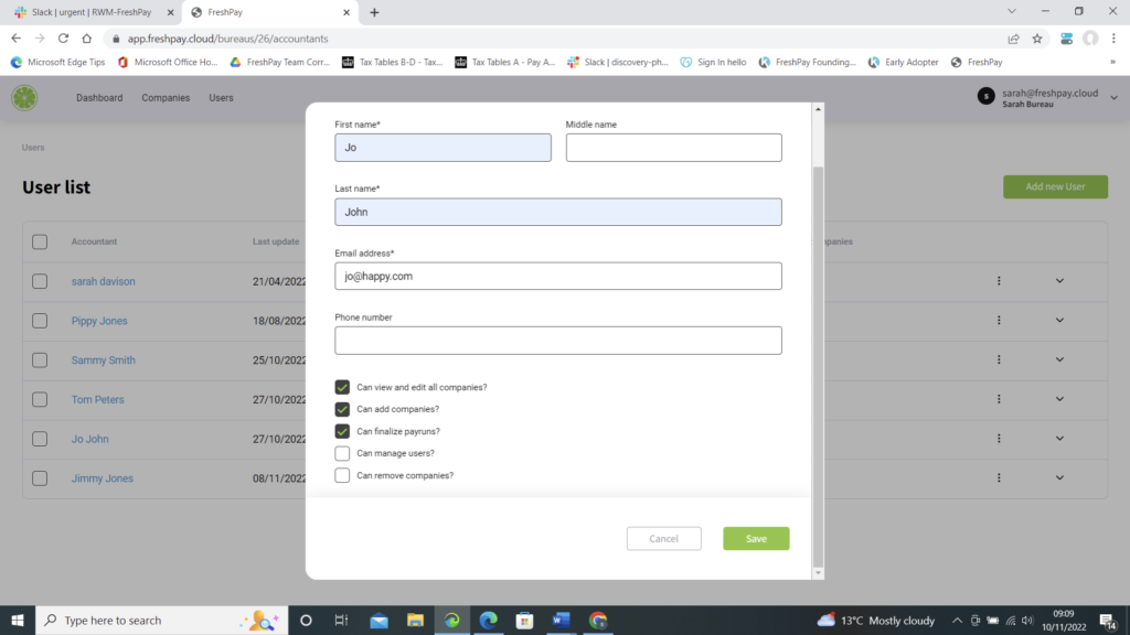 Shows how to set user access level