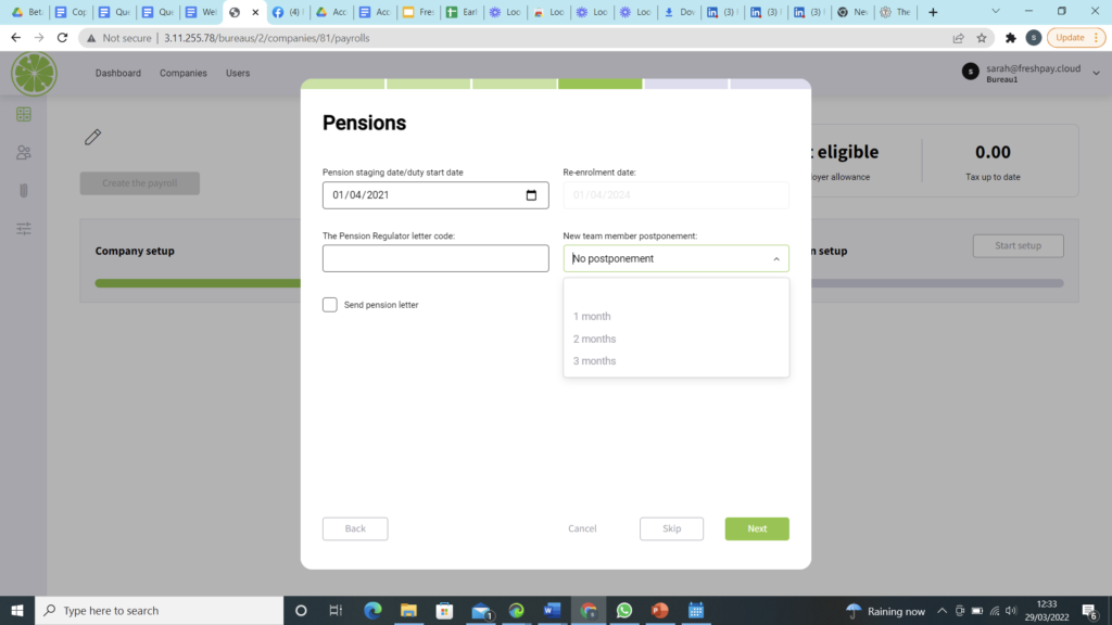 Shows Pensions Dialog