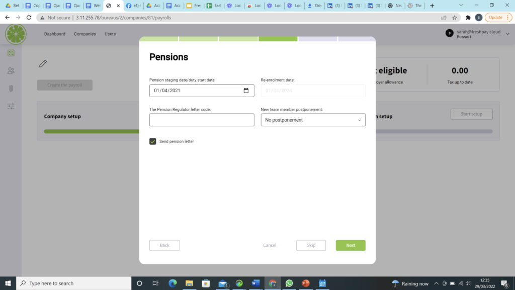 Shows Pension Dialog